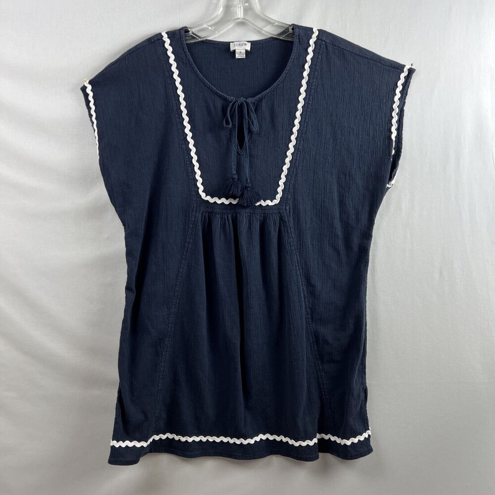 J Crew Top Women Babydoll Tunic Preppy Cottage Core Crinkle Ric Rac Size small